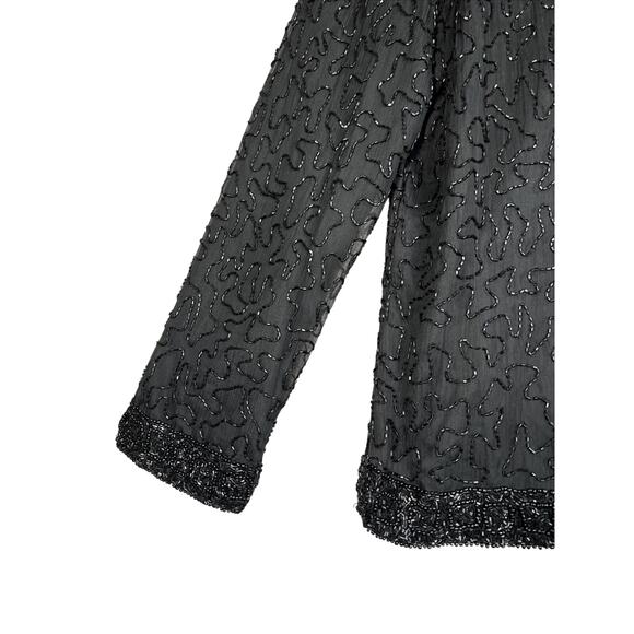 Silk Beaded Evening Jacket Women's Large Black Jet Beads Formal Cocktail Luxury - Picture 4 of 10